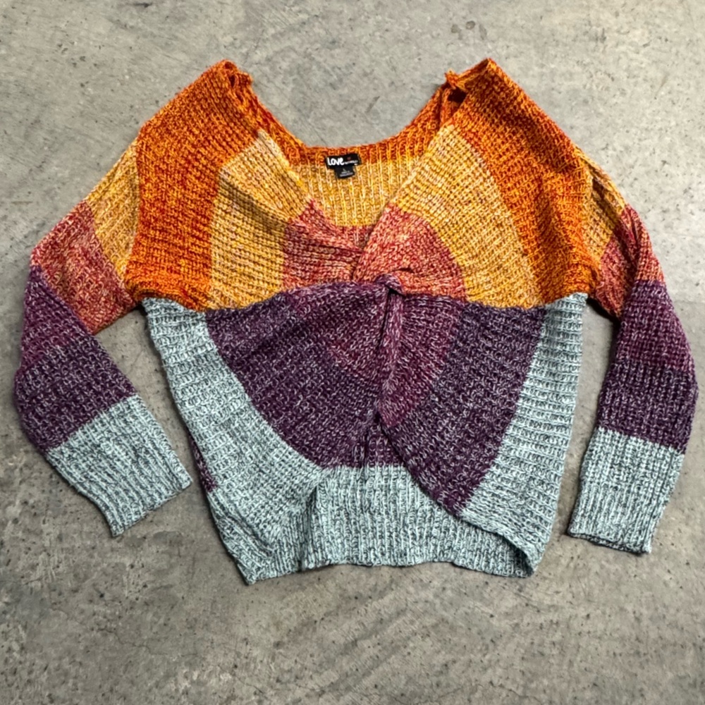 Love Chelsey Colorful Twist Knot Knit Sweater Size L Boho Hippie Retro Y2k - Picture 2 of 10